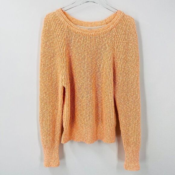 Free People Size Small Orange Electric City Neon Linen Blend Knit Sweater Top - Picture 3 of 10